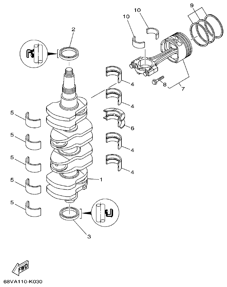 Yamaha F115A, FL115A, FL115AET CRANKSHAFT & PISTON parts diagram